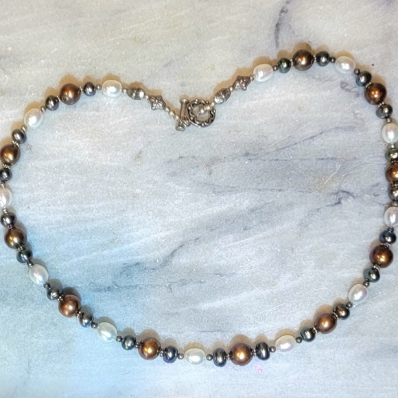 Artisan 20" Necklace Chocolate Black Saltwater Pearls Sterling 925 Quinc… - Picture 2 of 6